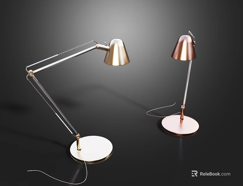Two Modern Metal Table Lamps With White Base And Adjustable Arm Design 3d model