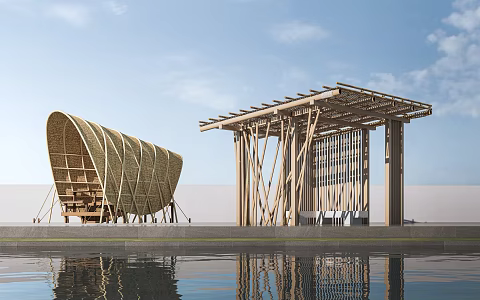 Modern Landscape Pavilion Bamboo Pavilion Gazebo Village Gazebo 3d model