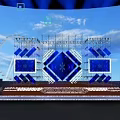 Elegant Stage Design With Blue Lighting Effects And Geometric Pattern Background 3d model