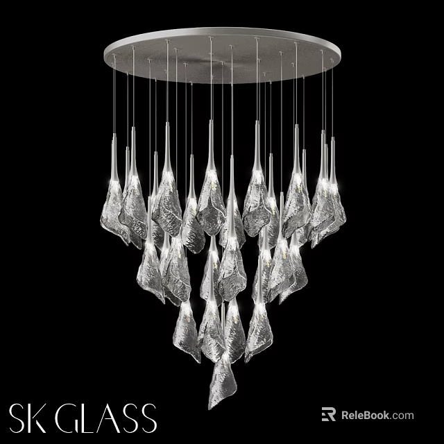 Stunning Modern Chandelier With Clear Crystal Petal Shaped Hanging Elements 3d model 