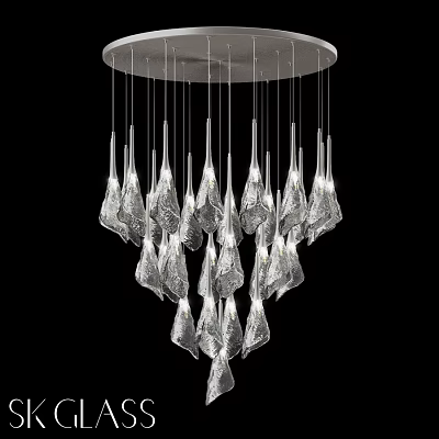 Stunning Modern Chandelier With Clear Crystal Petal Shaped Hanging Elements 3d model