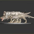 Dinosaur Model Figures Standing On Cracked Stone Platform With Open Mouths 3d model