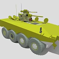 Green Six Wheeled Armored Functional Vehicle With Turret Antenna And Circular Devices