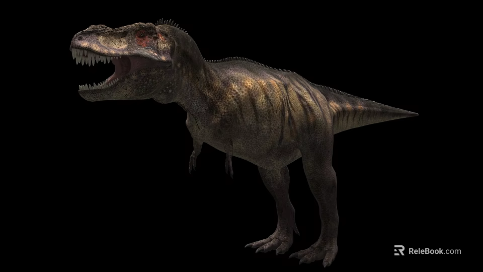 Tyrannosaurus Rex Reptile With Open Mouth Sharp Teeth And Striped Skin 3d model 