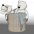 Stuffed Toys White Teddy Bear and Dog Plush in a Woven Basket with Gray Blanket