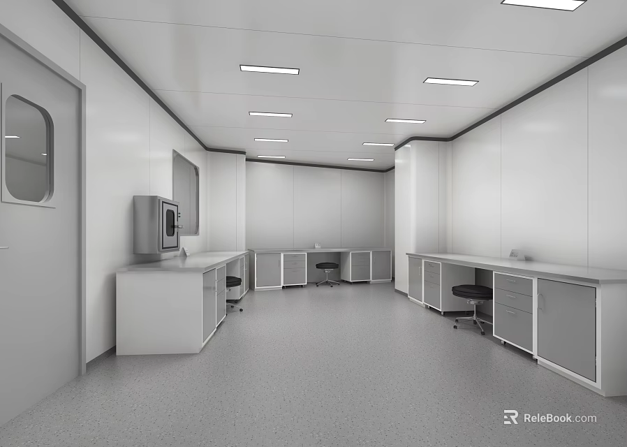 Modern Laboratory Interior With Workbenches Storage Cabinets Ergonomic Chairs And Bright Lighting 3d model 