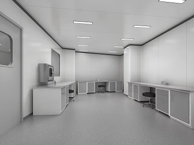 Modern Laboratory Interior With Workbenches Storage Cabinets Ergonomic Chairs And Bright Lighting 3d model