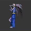Mythical Man In Blue Attire With Flowing Colorful Wings Playing Violin