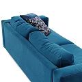 Modern Blue Velvet Two-Seater Sofa With Patterned And Dark Blue Pillows 3d model