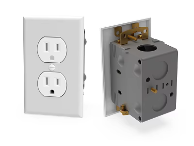 Modern Switch Panel With White Double Outlet Gray Mounting Box And Gold Components 3d model