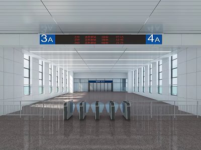 Modern Railway Station Interior with 3A 4A Signs Digital Displays And Automatic Turnstiles 3d model