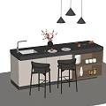 Modern Bar Counter Interior With Black Countertop White Cabinets Bar Stools And Pendant Lights