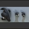 3D Model of Black Bear and Two Penguins on Green Platform 3d model