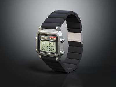 Square Digital Watch With Black Strap Metal Case And Digital 3d model