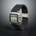 Square Digital Watch With Black Strap Metal Case And Digital