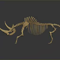 3D Rhinoceros Skeleton Model With Long Vertebrae Two Horns On Black Background With Reflection