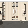 Modern Beige Wardrobe Design With Open Shelves Hanging Clothes Storage Baskets And Decorations