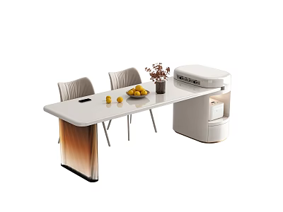 Modern Bar Counter Design With White Top Lemons Potted Plant Chairs And Cabinet Interior 3d model