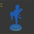 Orange Haired Anime Character In Blue Top Red Pants Kicking Pose On Green Base Figure