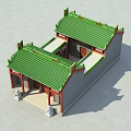 Ancient Chinese Architecture Courtyard With Red Pillars Green Tiled Roof And Carved Decorations