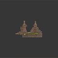 Modern 3D Model of Ancient Stone Ruins Featuring Steps and Vegetation