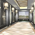 KTV Corridor Design With Elegant Lighting Marble Floor Columns And Ceiling Decor 3d model