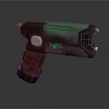 Futuristic Pistol With Wooden Grip Metallic Components And Green Indicator Light