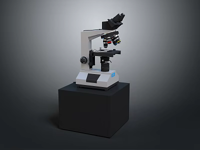 Professional Laboratory Microscope With Multiple Objective Lenses On Black Stand 3d model