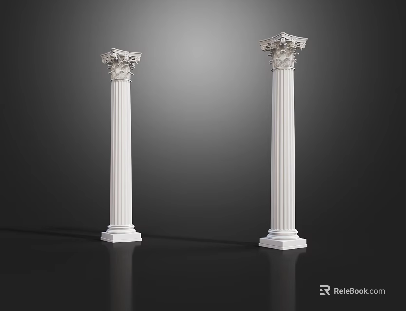 White Roman Columns With Ornate Carved Capitals On Dark Background Decorative Elements 3d model 