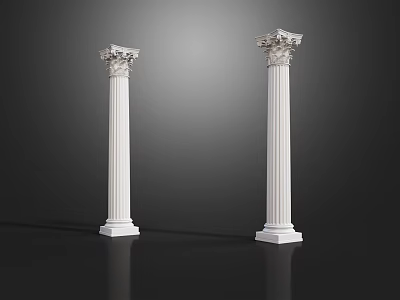 White Roman Columns With Ornate Carved Capitals On Dark Background Decorative Elements 3d model