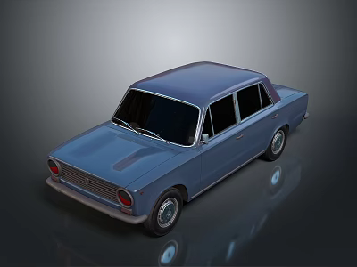 Vintage Blue Four Door Sedan with Retro Body Design and Classic Wheels 3d model