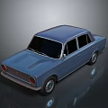 Vintage Blue Four Door Sedan with Retro Body Design and Classic Wheels