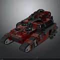 Red Military Tank Vehicle with Metallic Turret Tracks and Cannon Design
