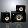 Black Home Audio Speakers With Yellow Cones And Multiple Compact Design Setup 3d model