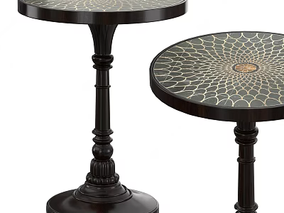 Elegant Decorative Side Tables With Round Tabletop Golden Pattern And Dark Base 3d model