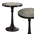 Elegant Decorative Side Tables With Round Tabletop Golden Pattern And Dark Base 3d model
