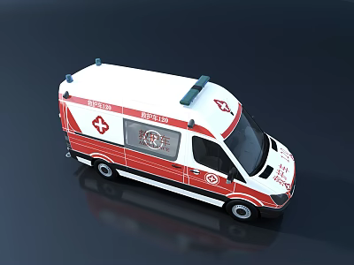 White and Red Emergency Ambulance Vehicle With Red Cross Symbol And Roof Lights 3d model
