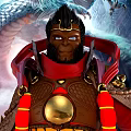 Game Movie Character In Ornate Red Yellow Blue Costume With Dragon Patterns And Staff