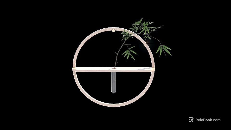 Decorative Ornament Set With Circular Wooden Frame Horizontal Strip Waterdrop Pendant And Green Leaf Branch 3d model 