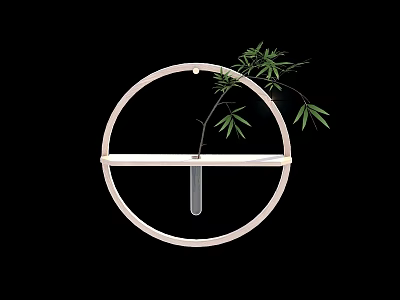 Decorative Ornament Set With Circular Wooden Frame Horizontal Strip Waterdrop Pendant And Green Leaf Branch 3d model