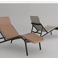 Two Modern Lounge Chairs With Brown And Beige Upholstery And Black Metal Frame