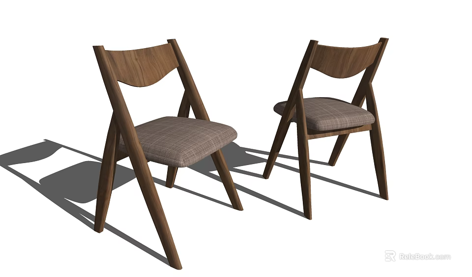 Two Minimalist Leisure Chairs With Wooden Frame Cross Legs And Fabric Seat 3d model 