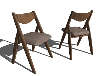 Two Minimalist Leisure Chairs With Wooden Frame Cross Legs And Fabric Seat 3d model