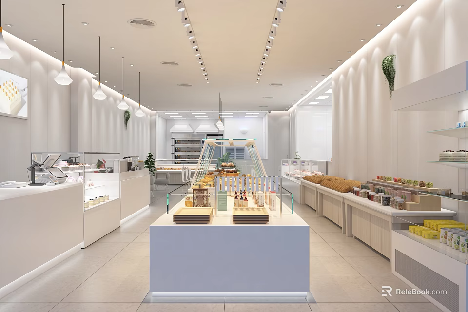 Modern Dessert Shop Interior With Glass Display Cases Fresh Pastries And Bright Lighting 3d model 