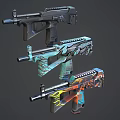 Three Colorful Tactical Guns With Vibrant Graffiti Patterns And Modern Designs