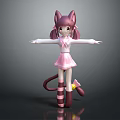 Game and Movie Character With Pink Cat Ears Twin Tails White Top And Pink Skirt