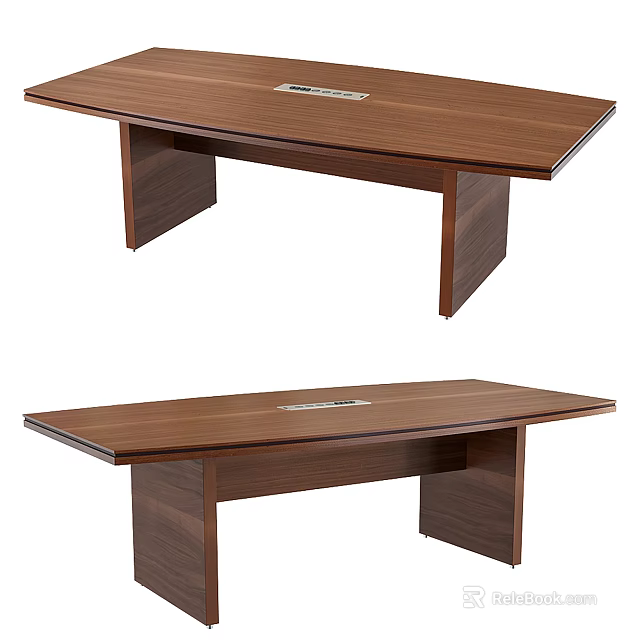 Wooden Rectangular Office Desk With Sturdy Legs And Embedded Panel Design 3d model 