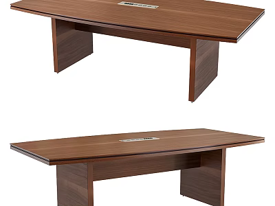 Wooden Rectangular Office Desk With Sturdy Legs And Embedded Panel Design 3d model