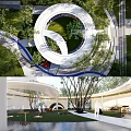 Modern Circular Pergola Design With Greenery Pathway And Seating Area 3d model