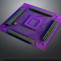 Detailed Electronic Circuit Board With Purple Green Design And Microchip Components